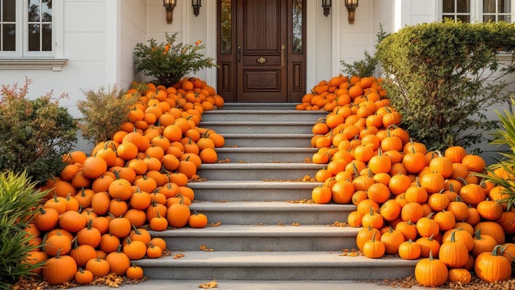 Beautiful porch decorated with pumpkins