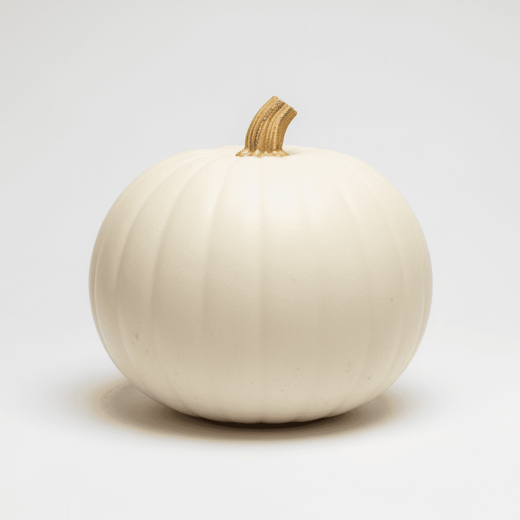 Lumina pumpkin — smooth ivory-white, medium sized, with pale flesh